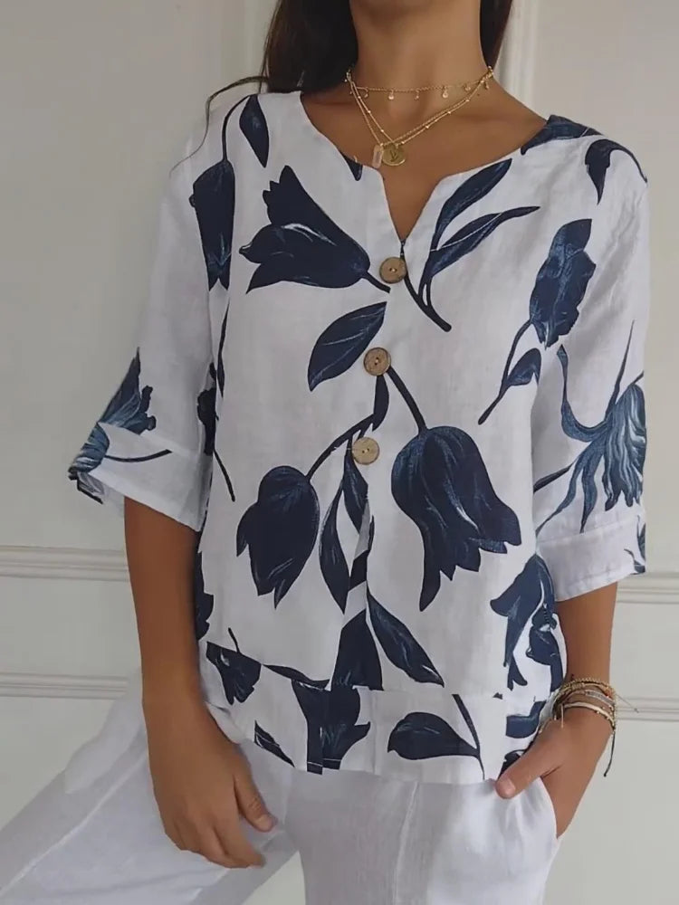 Maxine - Bloemenblouse met Knopen