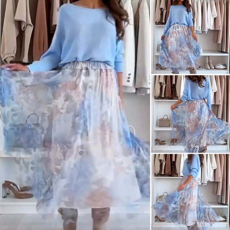 Blue 2-Piece Ensemble: Top with Back Bow and Tulle Skirt