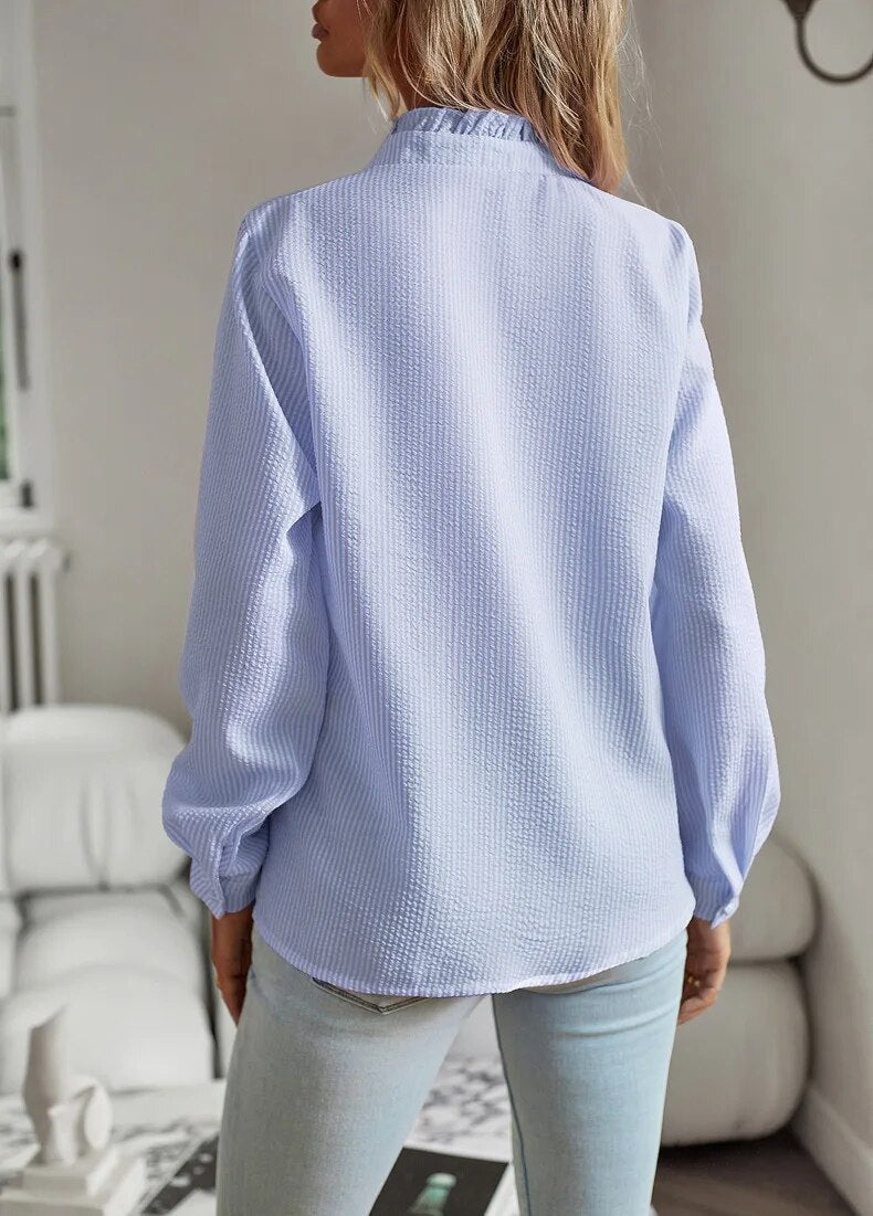 Aurora - Blouse met Ruffle en Lange Mouwen