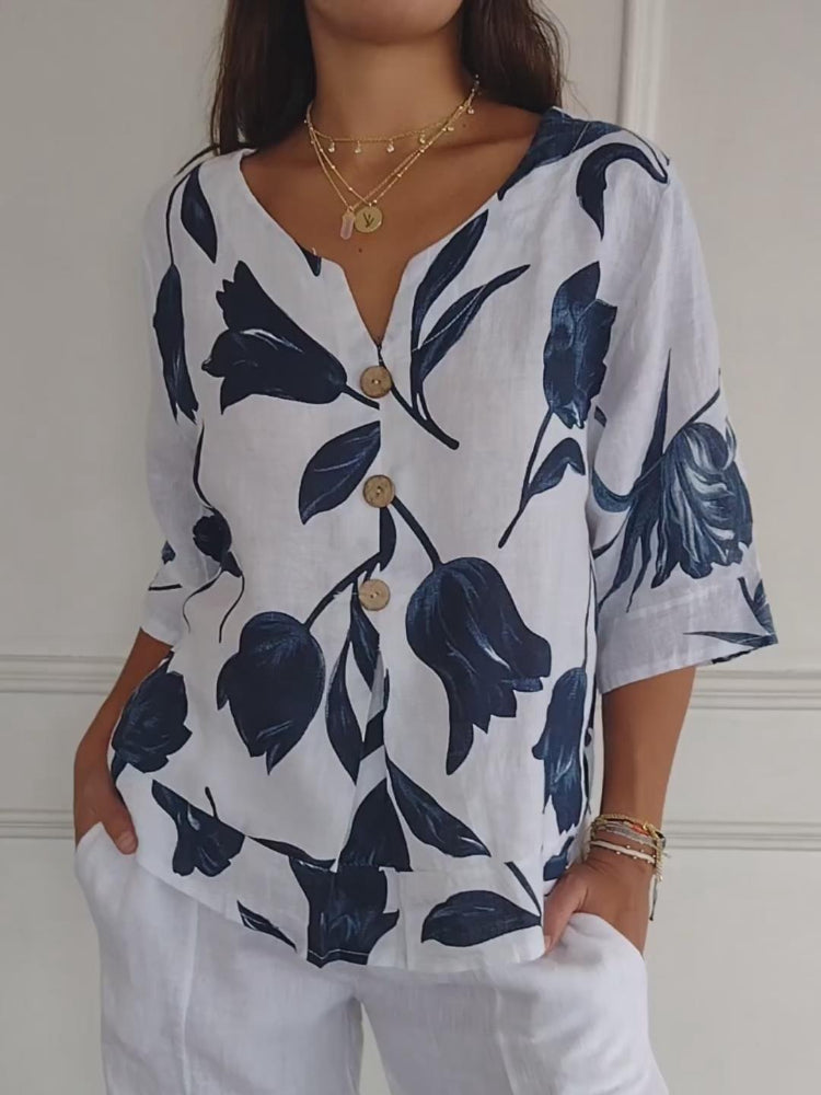 Maxine - Bloemenblouse met Knopen