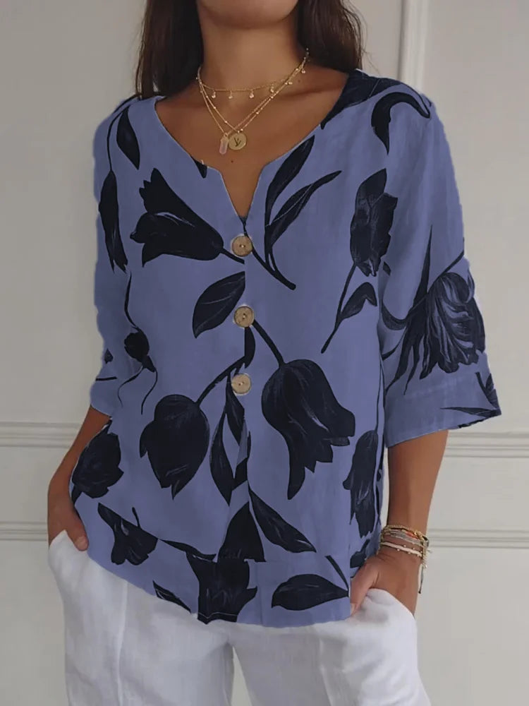 Maxine - Bloemenblouse met Knopen