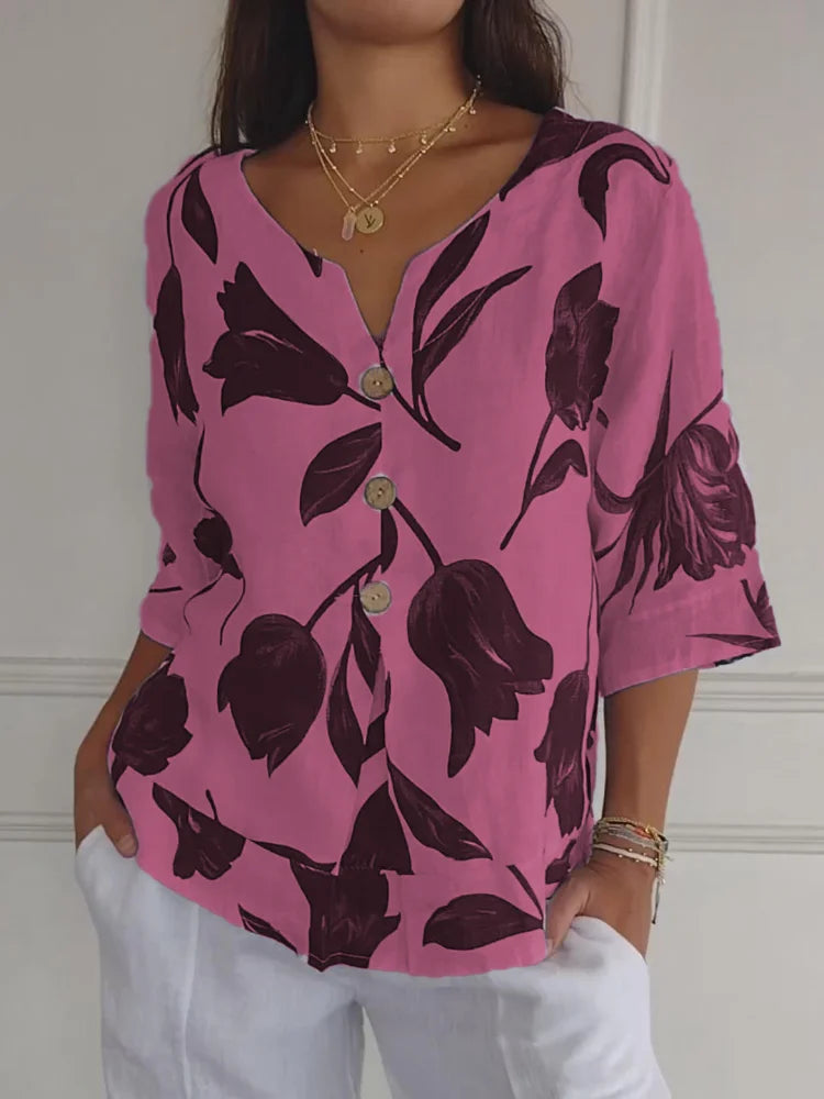 Maxine - Bloemenblouse met Knopen