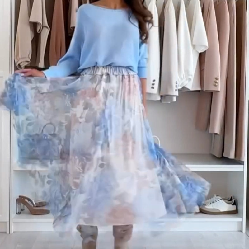 Blue 2-Piece Ensemble: Top with Back Bow and Tulle Skirt
