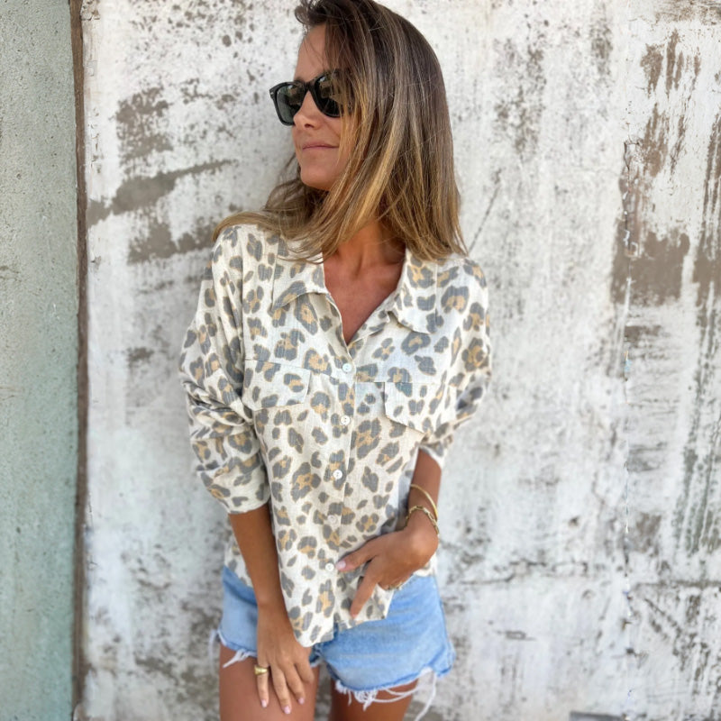 Anne | Vintage bedrukte blouse met kraag en lange mouwen